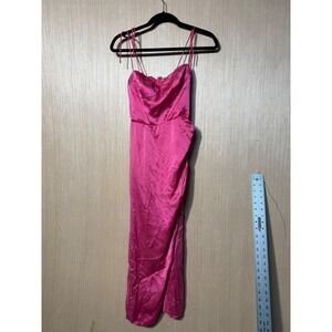 FLAW Reformation Pink 100% Silk Satin Midi Dress Smocked Back Side Slit Size 2